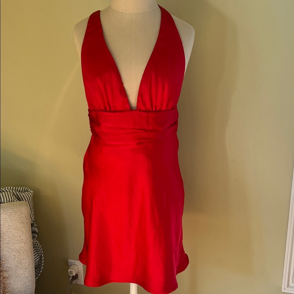 Hello Molly Red Plunge Satin Mini Prom Dress NWT small